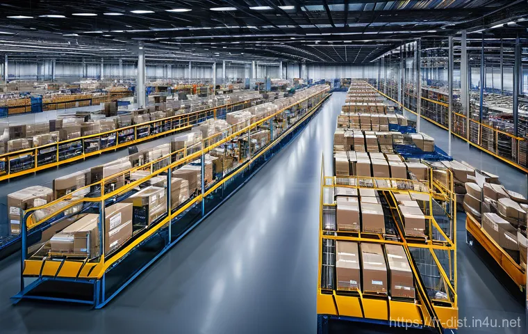 유통관리사와 공급망 관리 - **Prompt 1: Modern High-Tech Distribution Center**
A bustling, expansive, and brightly lit moder...