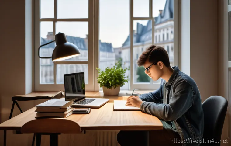 유통관리사 실기시험 전략 - **Prompt:** A focused young adult, appearing to be a university student in France, diligently studyi...