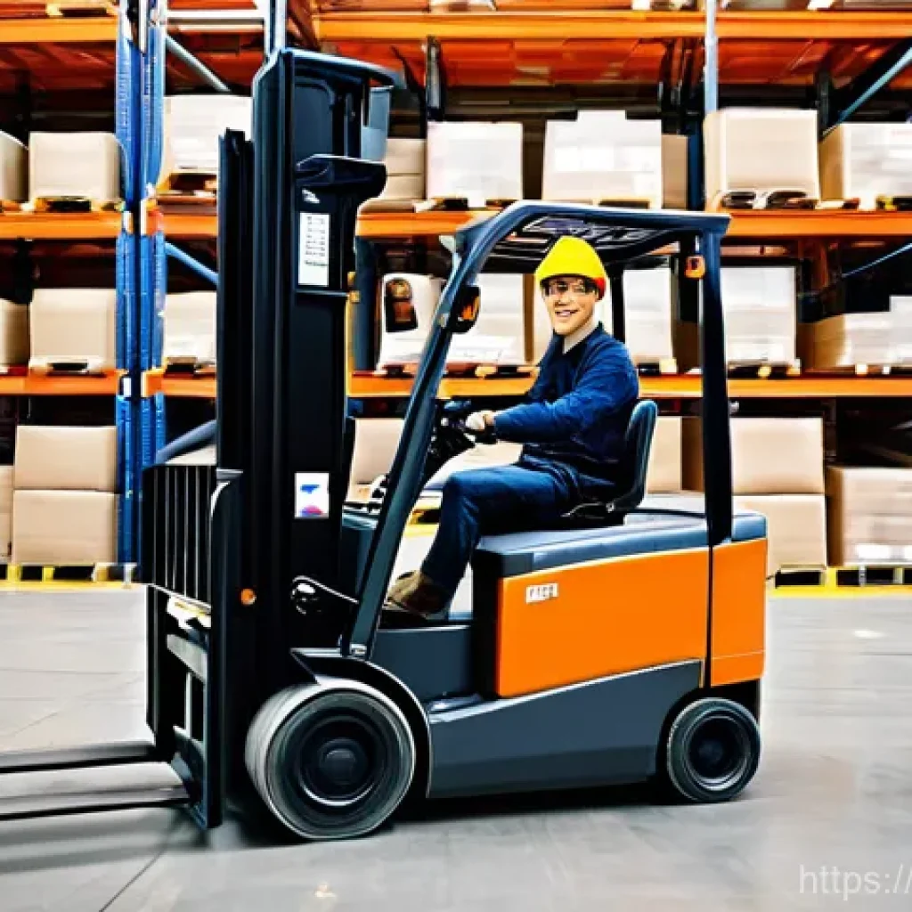 유통관리사와 유통 전문 직무 비교 - **Forklift Operator in a Modern Warehouse:**
"A dynamic, eye-level shot of a focused young perso...