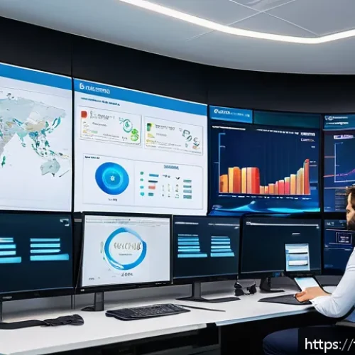 유통관리사와 무역 실무 - A modern logistics control room with diverse professionals analyzing interactive digital dashboards ...